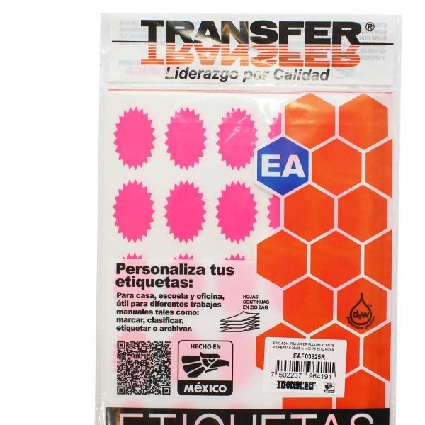 ETIQUETA ADH. FLUOR.TRANS POFERTA 38X25 ROSA PAQ.C7H E.100